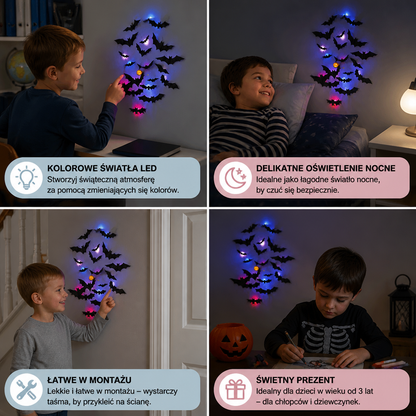 3D-LED-Dekoracja Ścienna w Kształcie Nietoperzy Halloween ze Światłami Zmieniającymi Kolory