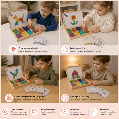 Magnetyczna drewniana układanka geometryczna dla dzieci