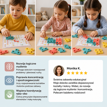 Drewniana układanka Montessori do dopasowywania kształtów – gra rozwijająca rozpoznawanie kolorów i logiczne myślenie