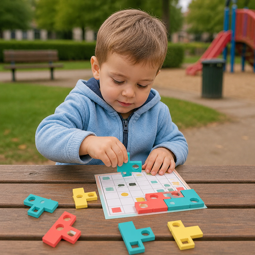 Drewniana układanka Montessori do dopasowywania kształtów – gra rozwijająca rozpoznawanie kolorów i logiczne myślenie