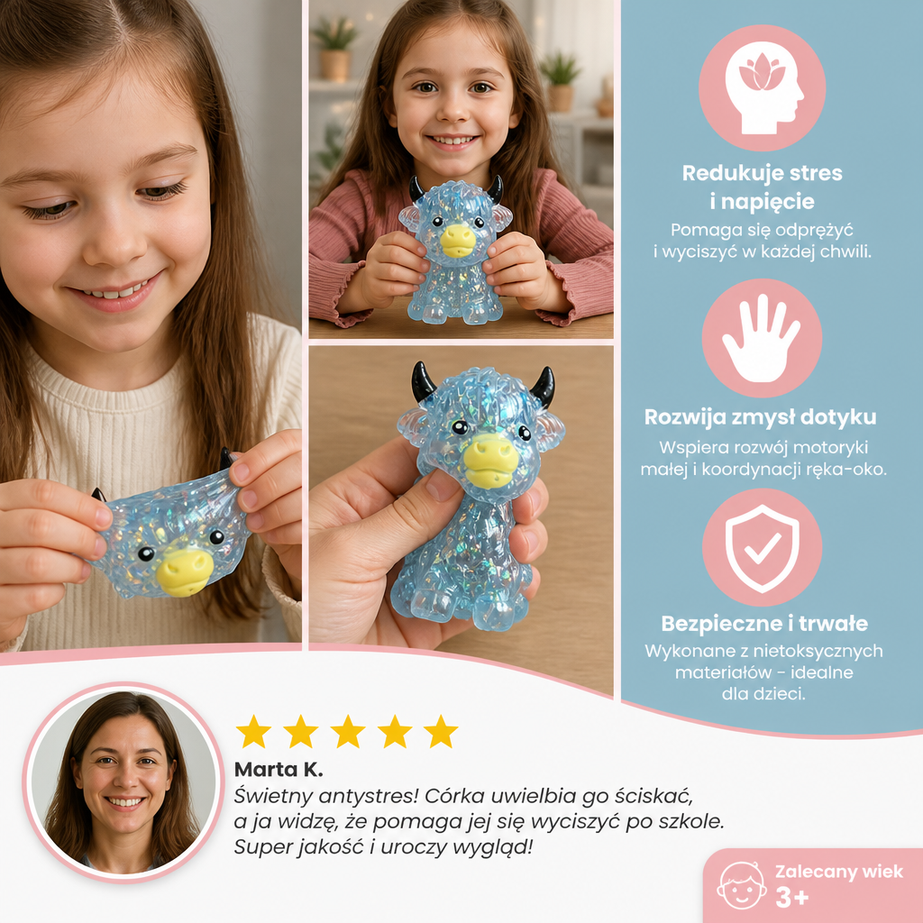 Mini Squishy antystresowy w kształcie krowy Highland