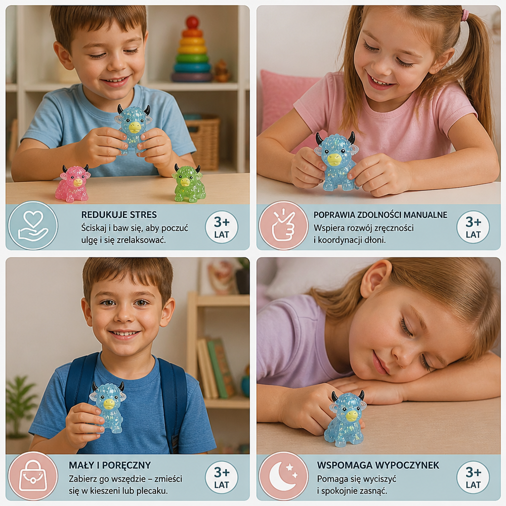 Mini Squishy antystresowy w kształcie krowy Highland