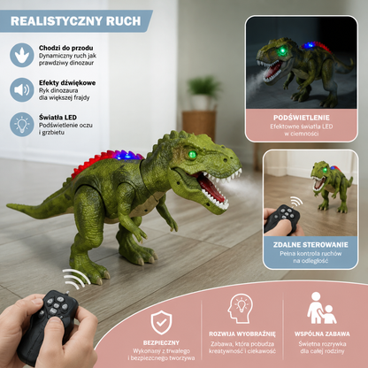 Zdalnie sterowany chodzący T-Rex – Dinozaur RC z mgiełką, światłem i dźwiękiem