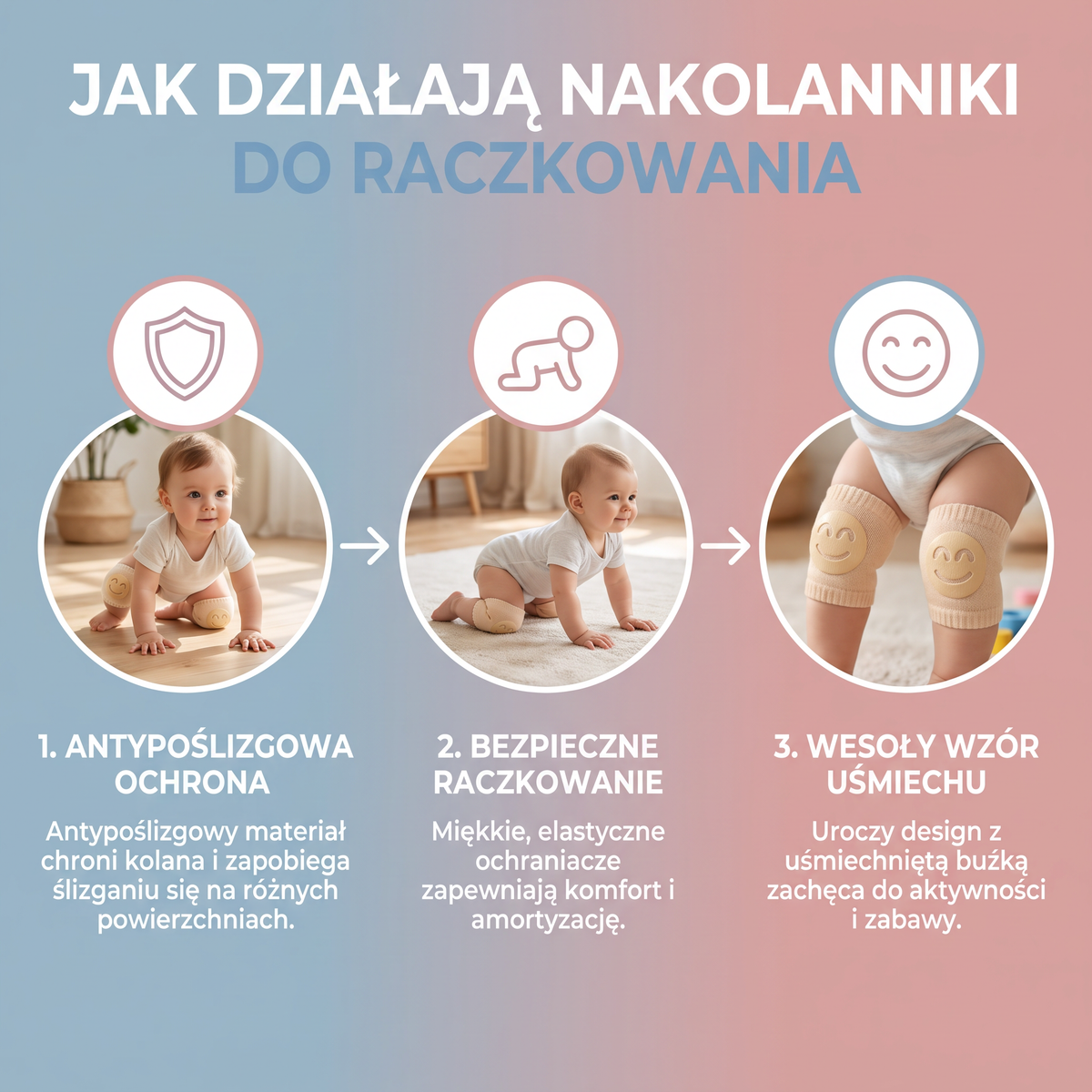 Nakolanniki do raczkowania dla niemowląt – antypoślizgowa ochrona z motywem uśmiechniętej buźki