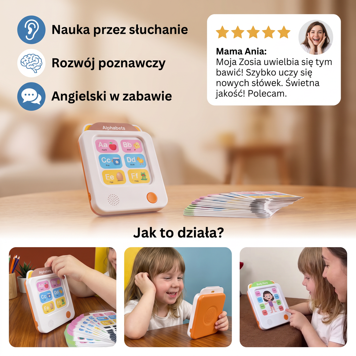 Interaktywny czytnik angielskich kart edukacyjnych dla dzieci – zabawka do nauki