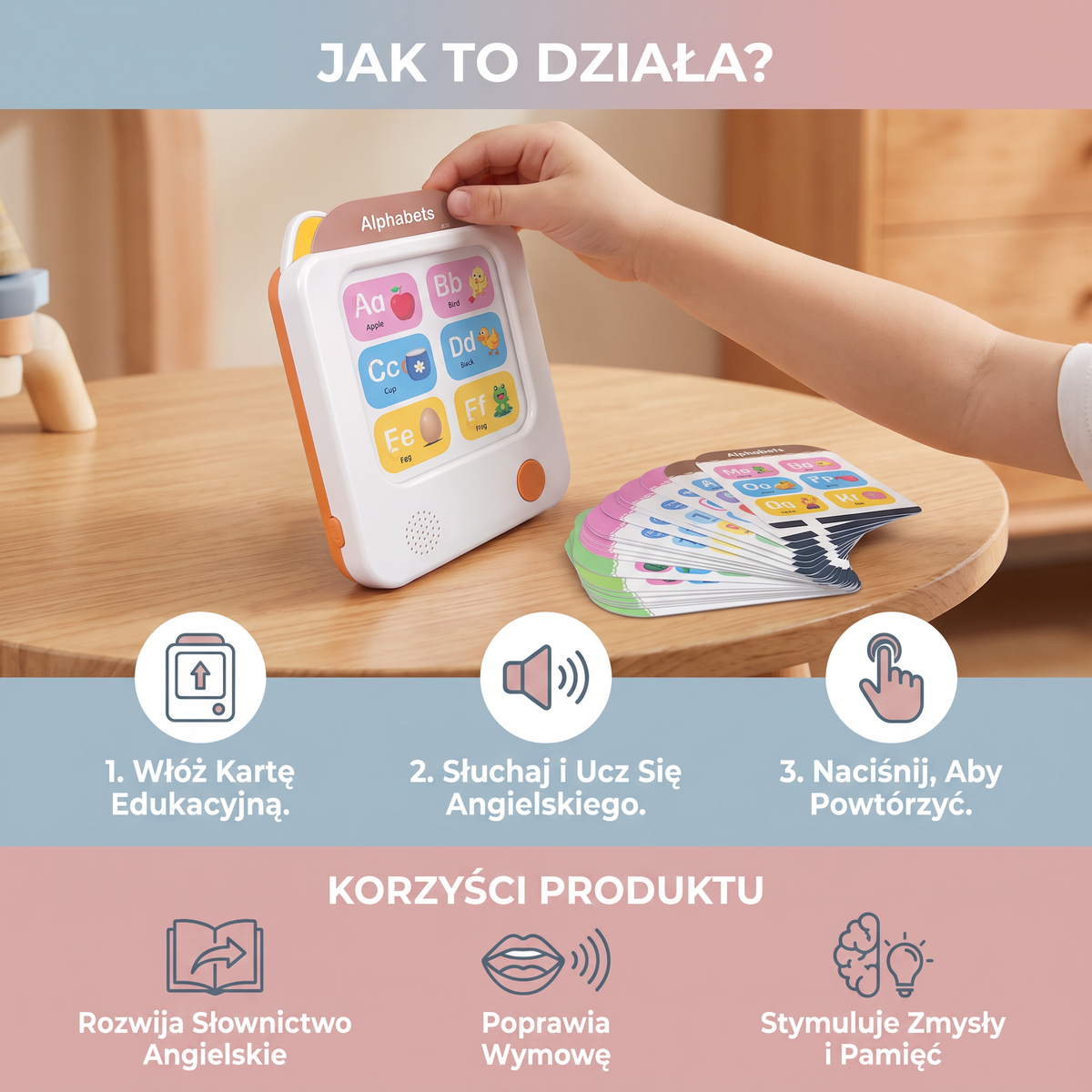 Interaktywny czytnik angielskich kart edukacyjnych dla dzieci – zabawka do nauki