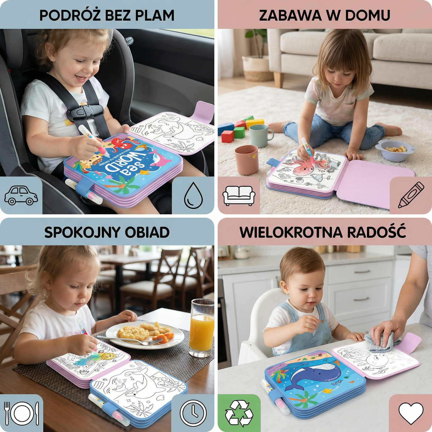 Magiczna Książeczka do Malowania Wodą – Wielokrotnego Użytku, Bez Brudzenia, dla Dzieci