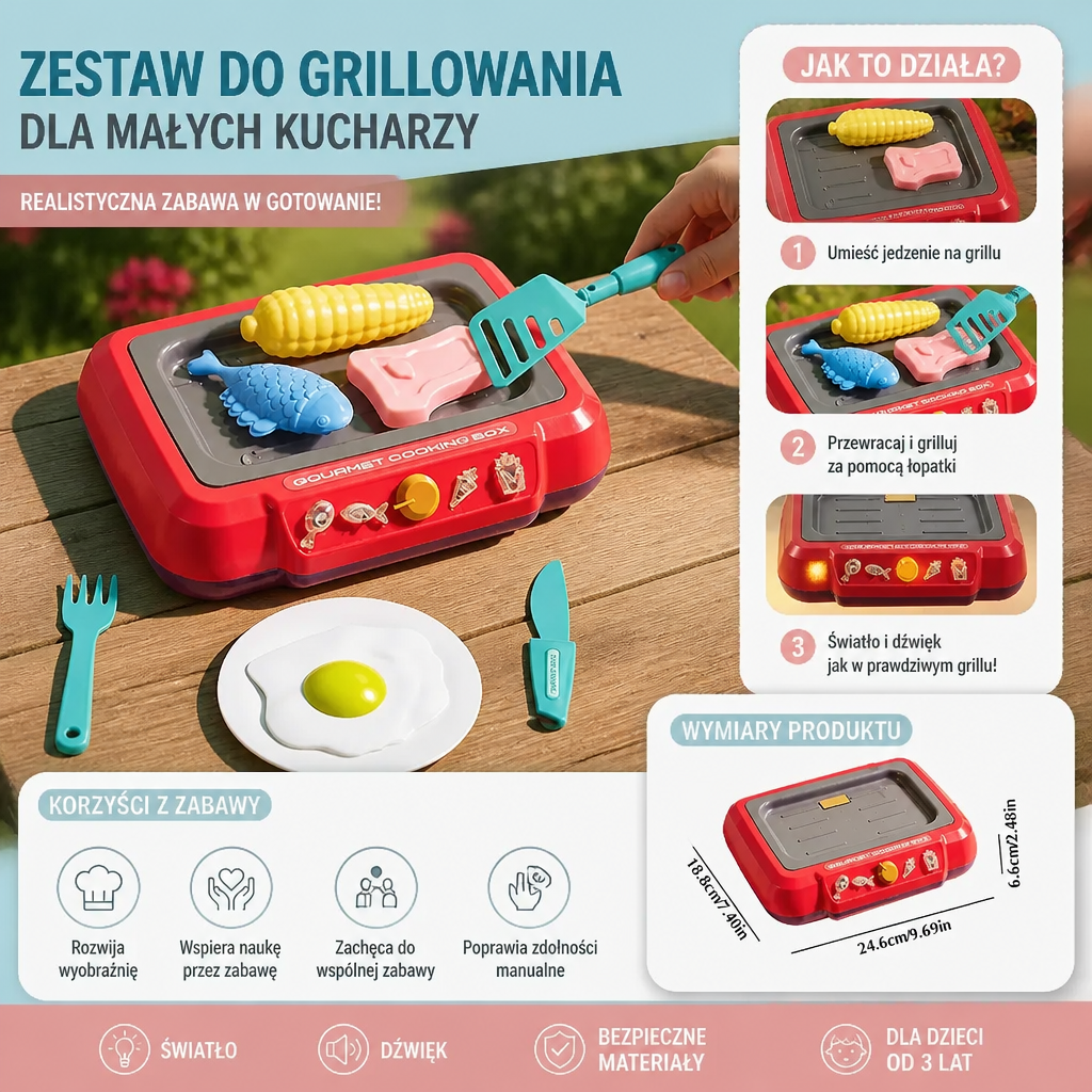 Zestaw do Gry w Grillowanie dla Dzieci z Zabawkami Jedzeniowymi i Akcesoriami