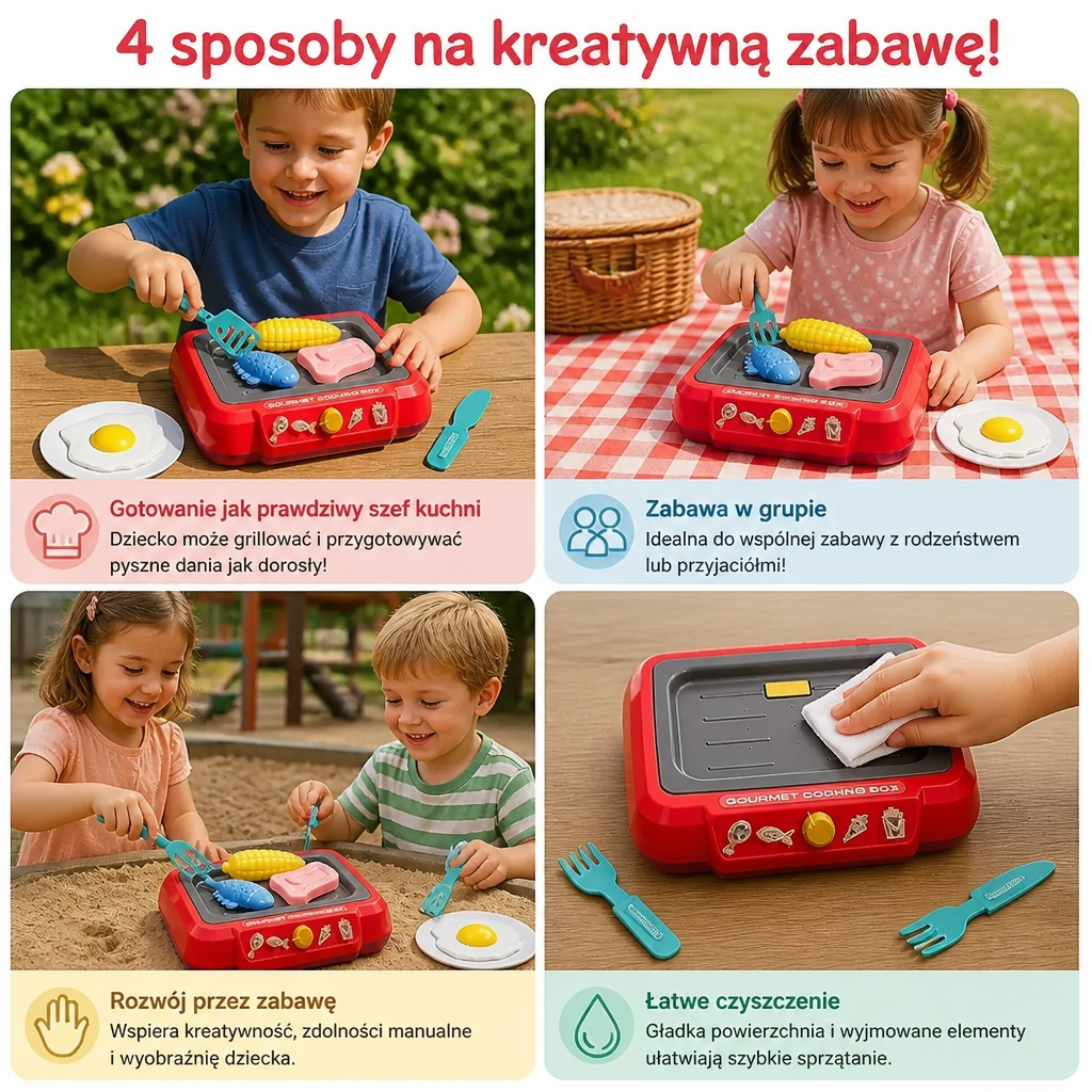 Zestaw do Gry w Grillowanie dla Dzieci z Zabawkami Jedzeniowymi i Akcesoriami