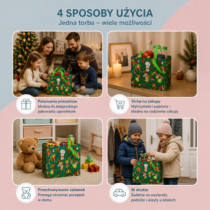 Wielorazowe świąteczne torby prezentowe z uchwytami – różne wzory
