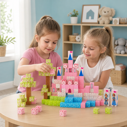Zestaw Magnetycznych Klocków Konstrukcyjnych Montessori Zamek Marzeń Księżniczki