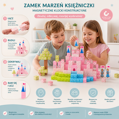 Zestaw Magnetycznych Klocków Konstrukcyjnych Montessori Zamek Marzeń Księżniczki