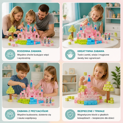 Zestaw Magnetycznych Klocków Konstrukcyjnych Montessori Zamek Marzeń Księżniczki