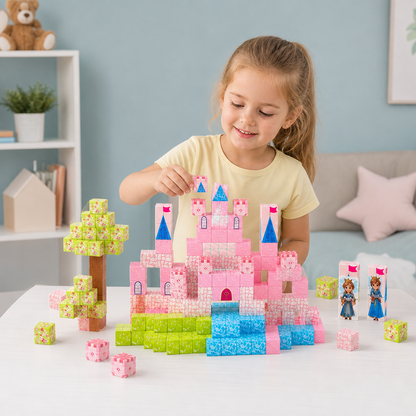 Zestaw Magnetycznych Klocków Konstrukcyjnych Montessori Zamek Marzeń Księżniczki