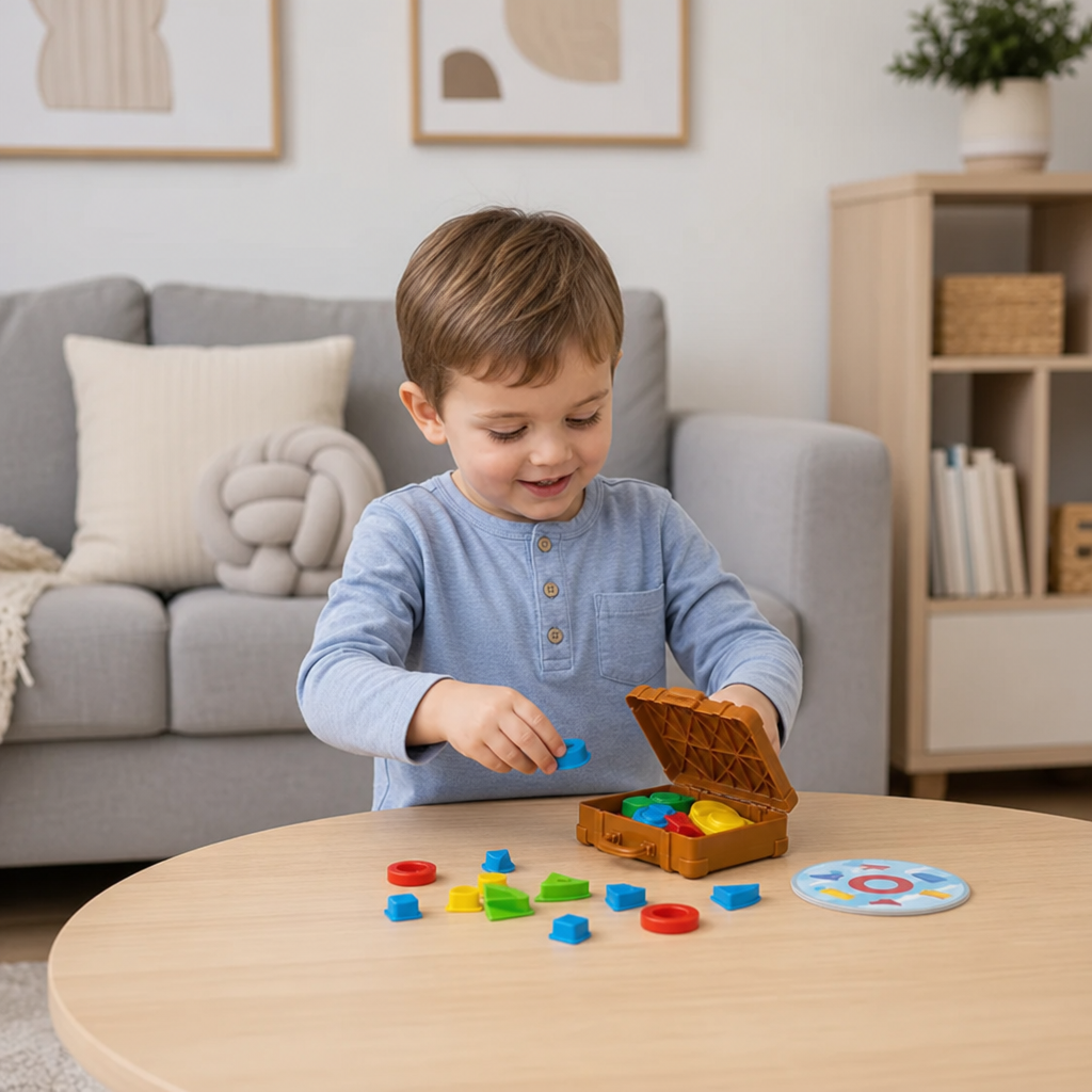 Walizeczka Montessori do sortowania kolorów i kształtów – Rodzinna gra zręcznościowa
