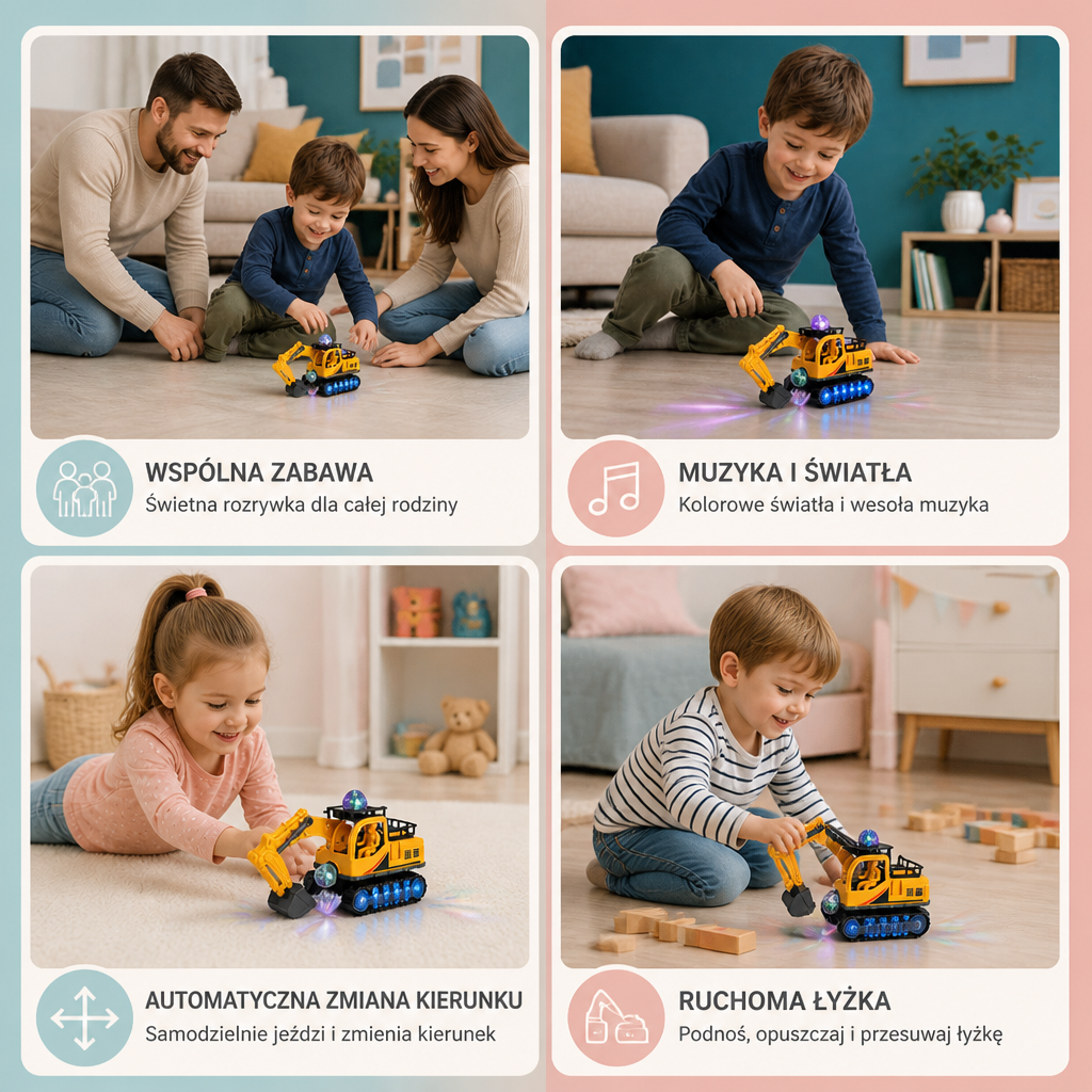 Elektryczna Koparka Zabawka Z Kulą Dyskotekową, Muzyką I Funkcją Automatycznej Zmiany Kierunku