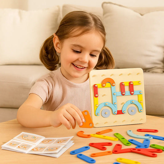 Puzzle Montessori z kołkami dla dzieci ⎜ Kreatywna zabawka do dopasowywania kształtów z literami i cyframi do nauki wczesnej.