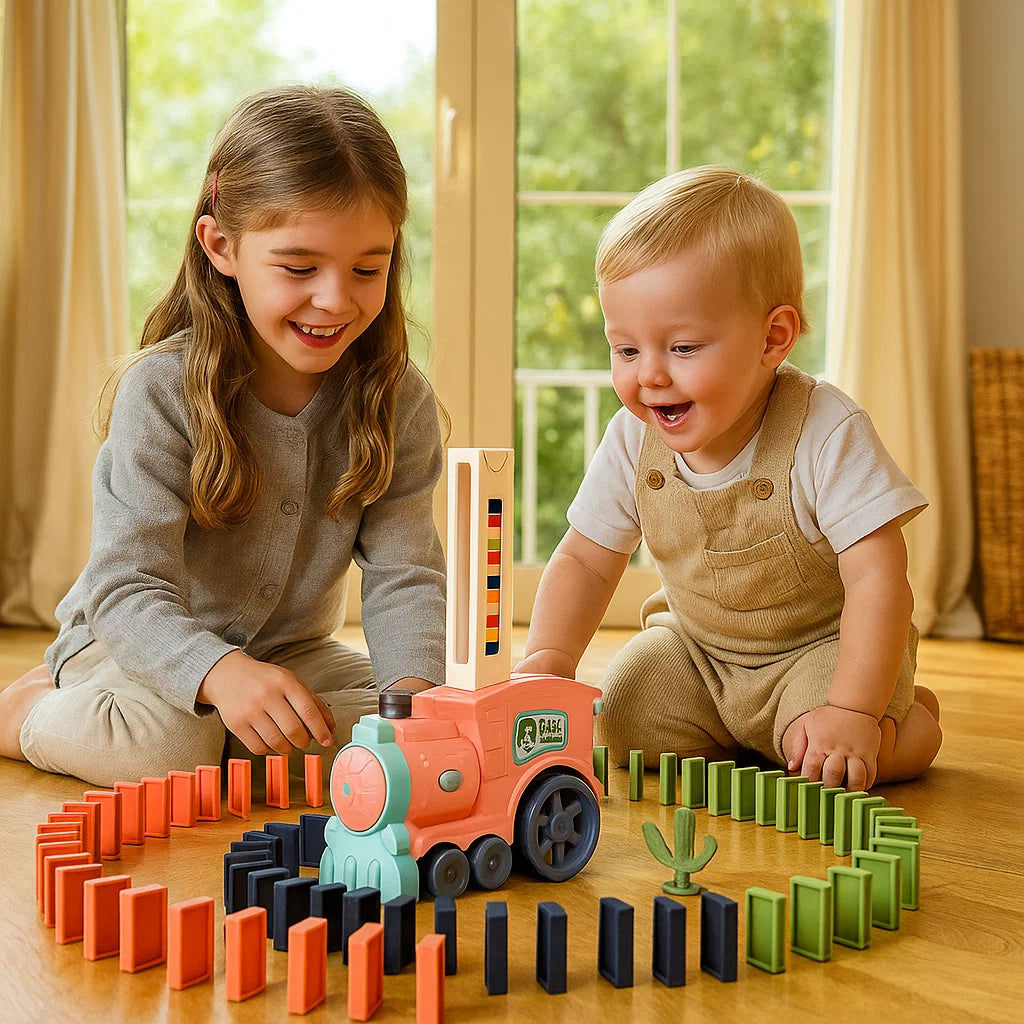 Zabawka kolejowa domino dla dzieci | Automatyczne układanie torów ze światłami i dźwiękiem dla kreatywnej zabawy edukacyjnej
