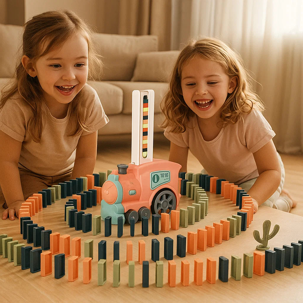 Zabawka kolejowa domino dla dzieci | Automatyczne układanie torów ze światłami i dźwiękiem dla kreatywnej zabawy edukacyjnej