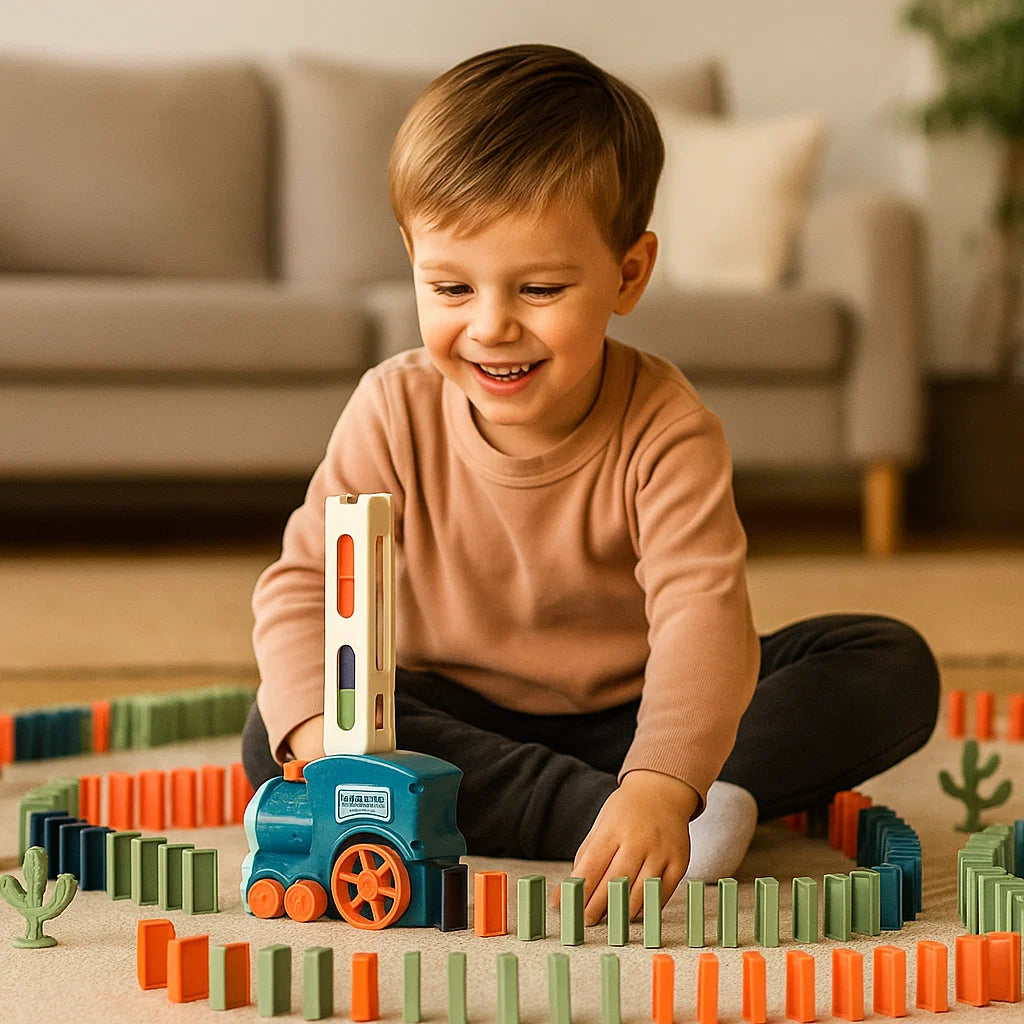 Zabawka kolejowa domino dla dzieci | Automatyczne układanie torów ze światłami i dźwiękiem dla kreatywnej zabawy edukacyjnej