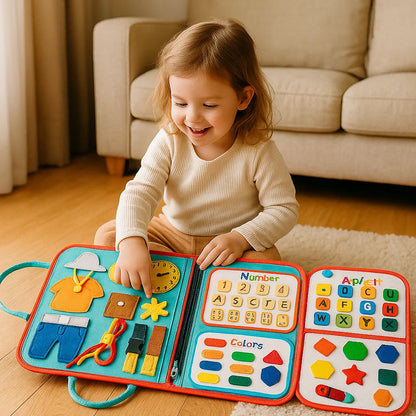 Tablica aktywności Montessori dla maluchów ⎜ Filcowa książka do nauki liczb, liter i umiejętności motorycznych