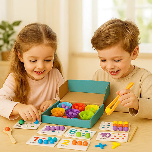 Puzzle matematyczne Montessori dla dzieci ⎜ Edukacyjna gra w dopasowywanie koralików do rozpoznawania liczb i umiejętności liczenia.