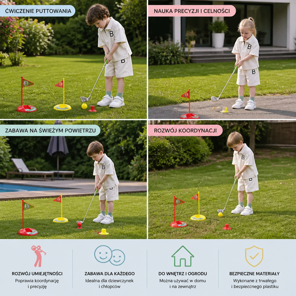Zestaw Golfowy dla Dzieci z Regulowanymi Uchwytami – Idealny do Zabawy w Ogrodzie