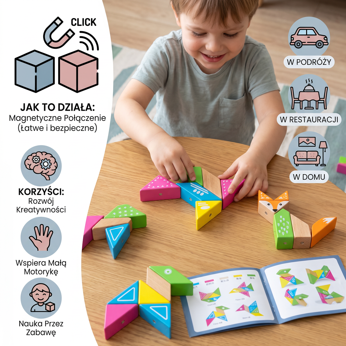 Magnetyczne Geometryczne Drewniane Klocki – Kreatywna Układanka Edukacyjna