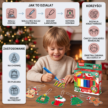 Zestaw kreatywny DIY do ozdabiania świątecznych dekoracji dla dzieci – malowanie bez kleju i pieczenia