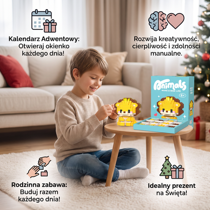 Uroczy kalendarz adwentowy z klockami ze zwierzątkami dla dzieci