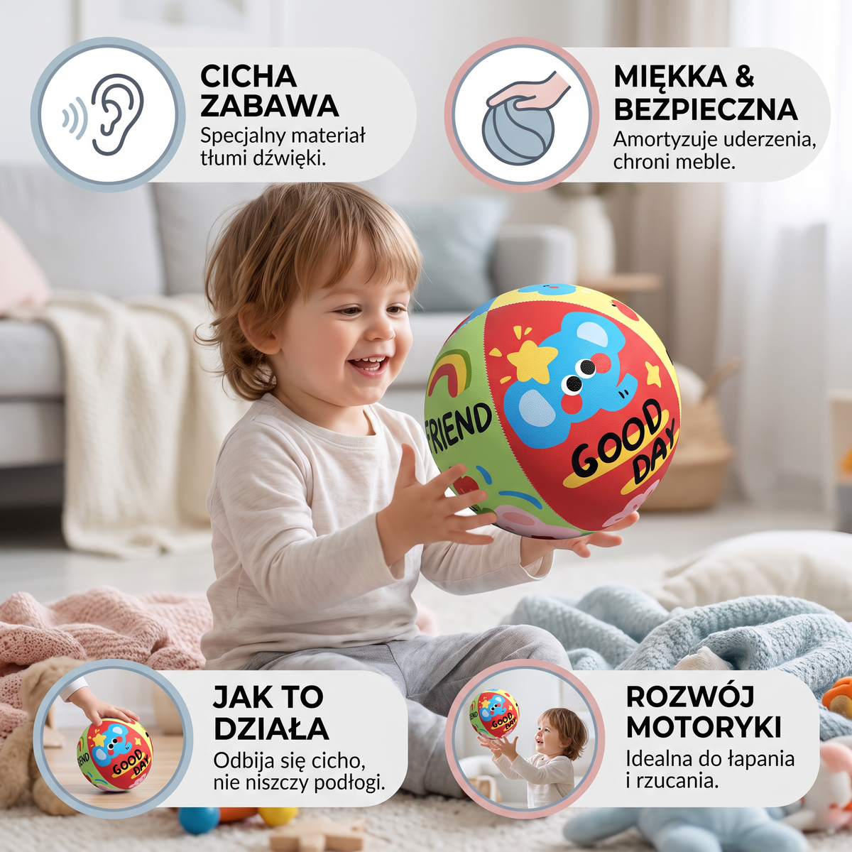 Miękka i bezpieczna cicha piłka do zabawy w domu dla dzieci