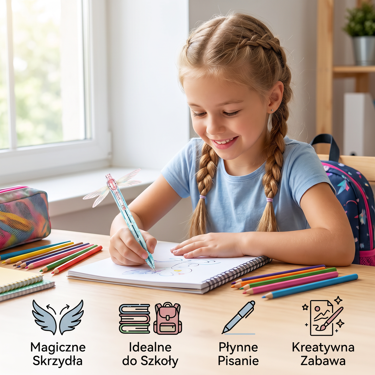 Magiczny długopis żelowy ze skrzydełkami ważki