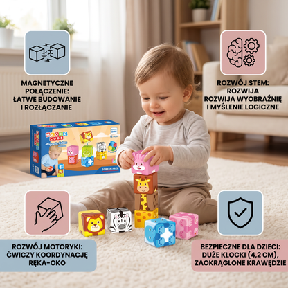 Magnetyczne klocki konstrukcyjne z safari zwierząt 4,2 cm bezpieczne dla małych dzieci – klocki edukacyjne STEM