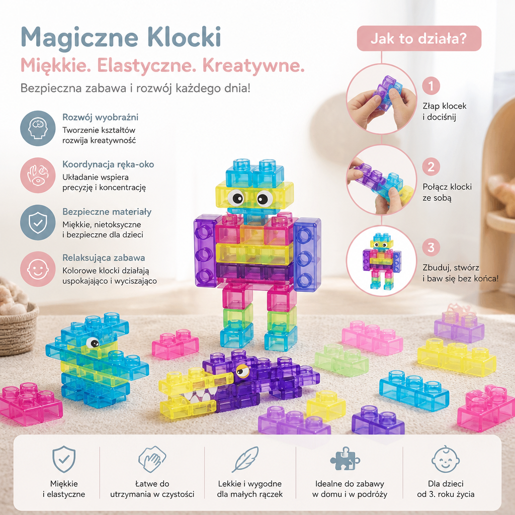 Magiczne Gumowe Klocki – Miękkie Klocki Konstrukcyjne Dla Dzieci
