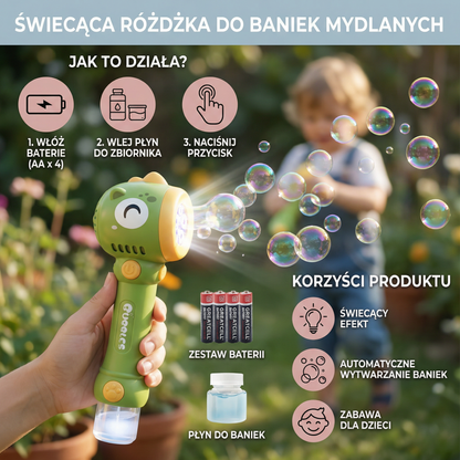 Świecąca różdżka do baniek mydlanych dla dzieci – automatyczna wytwornica baniek