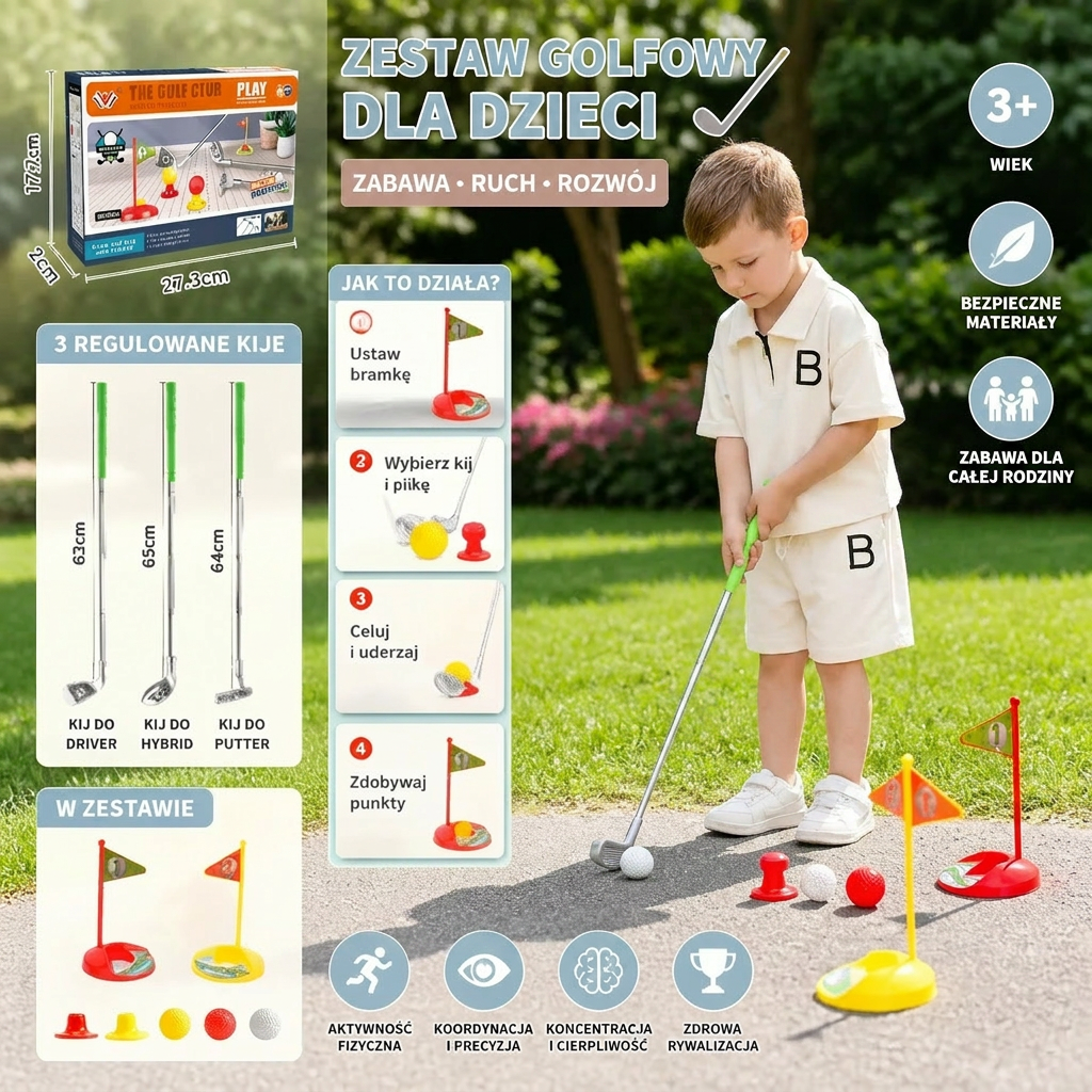 Zestaw Golfowy dla Dzieci z Regulowanymi Uchwytami – Idealny do Zabawy w Ogrodzie