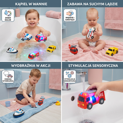 Zestaw 6 Zmieniających Kolor Zabawek do Kąpieli w Kształcie Pojazdów Ratunkowych dla Niemowląt i Małych Dzieci