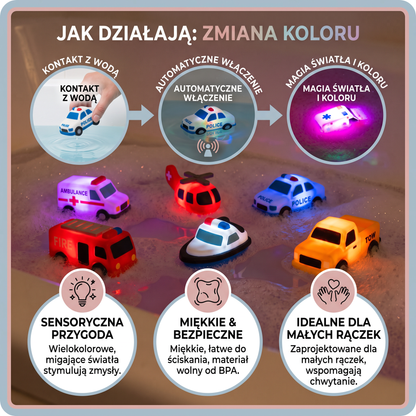 Zestaw 6 Zmieniających Kolor Zabawek do Kąpieli w Kształcie Pojazdów Ratunkowych dla Niemowląt i Małych Dzieci