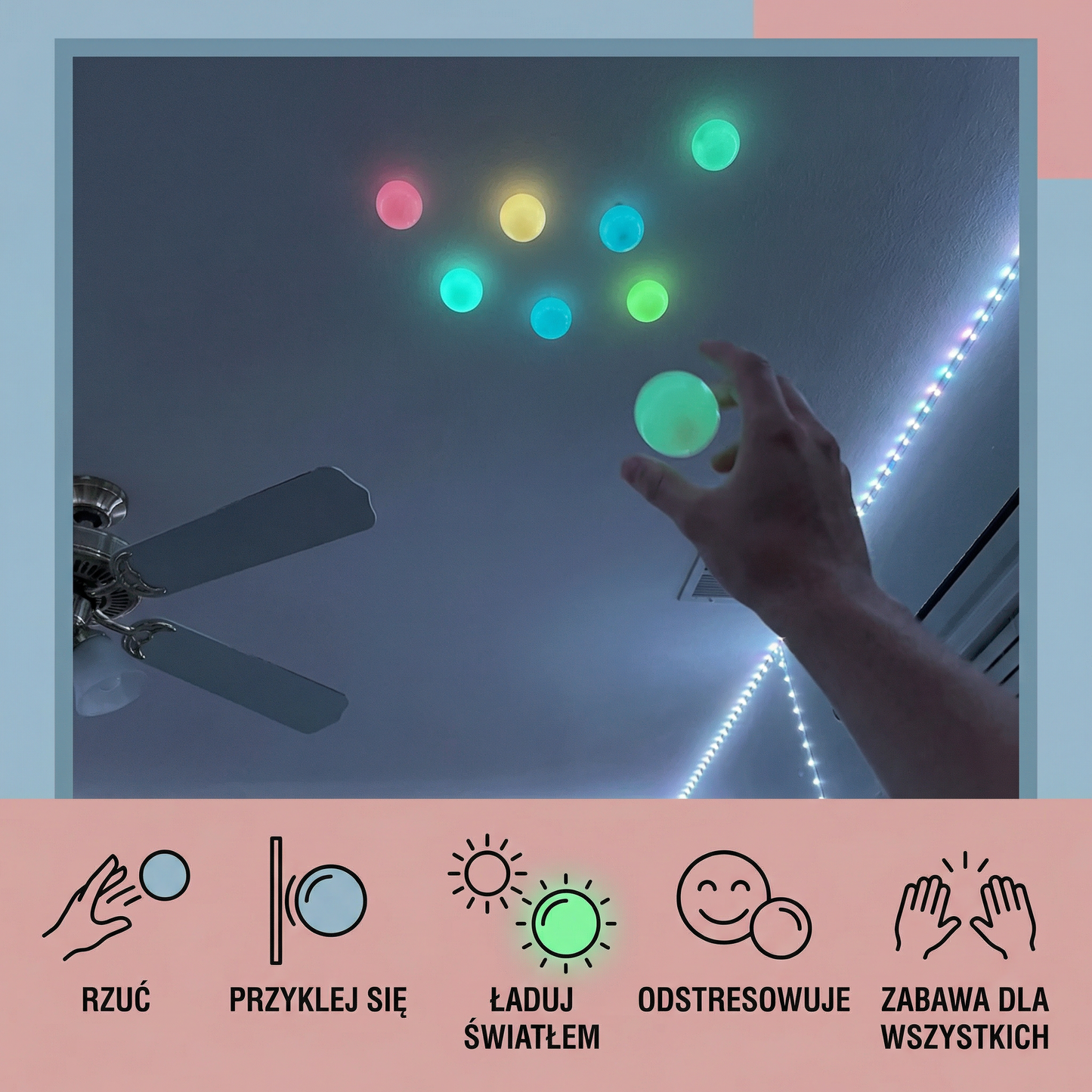 Świecące w Ciemności Sticky Balle – Zabawka do Rzucania i Przyklejania na Sufit dla Dzieci i Dorosłych