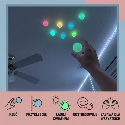 Świecące w Ciemności Sticky Balle – Zabawka do Rzucania i Przyklejania na Sufit dla Dzieci i Dorosłych