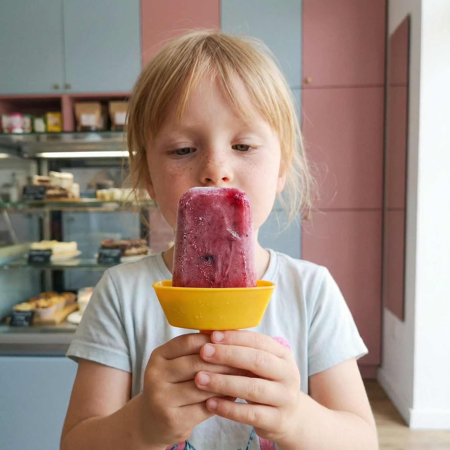 Zestaw 2 sztuk – Bezkapowy uchwyt na lody dla dzieci – Łapacz lodów bez bałaganu ze słomką