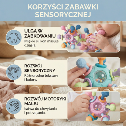 Sensoryczna piłeczka sensoryczna dla niemowląt z silikonowym gryzakiem i grzechotką