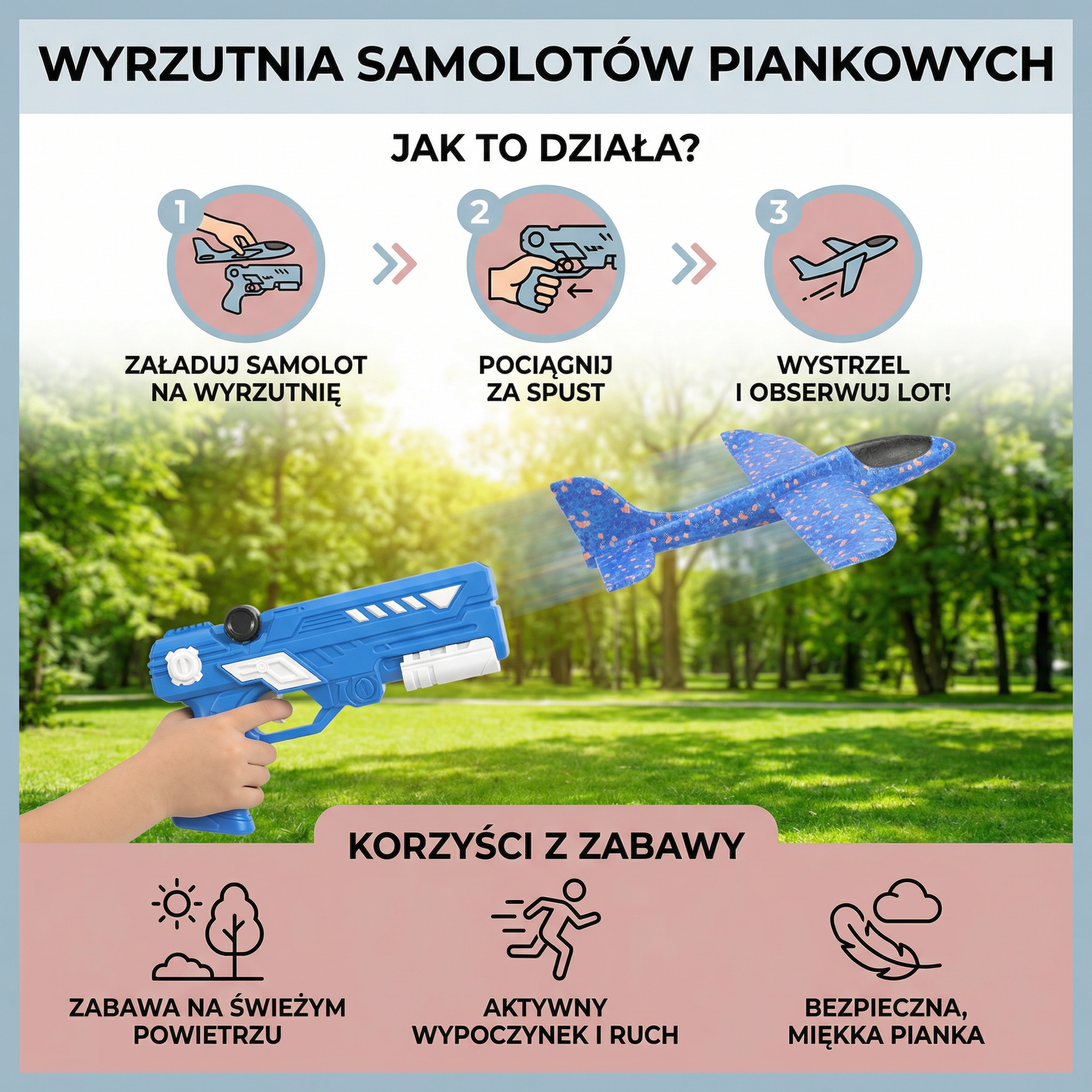 Wyrzutnia Samolotów Piankowych dla Dzieci – Interaktywna Zabawka Latająca z Pistoletem do Wyrzucania