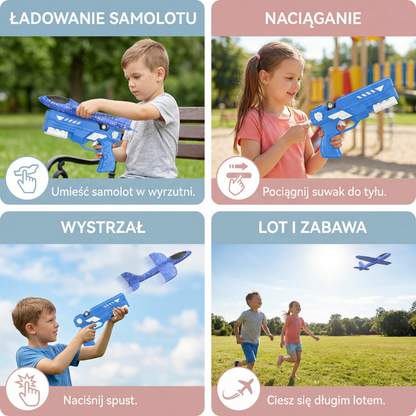 Wyrzutnia Samolotów Piankowych dla Dzieci – Interaktywna Zabawka Latająca z Pistoletem do Wyrzucania