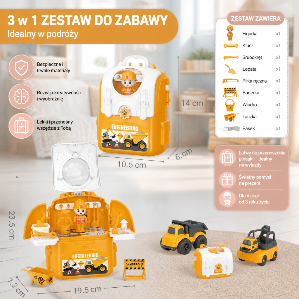 Zestaw do zabawy 3 w 1 w plecaku – idealny w podróży