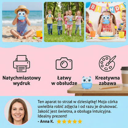 Aparat natychmiastowy dla dzieci – mini aparat cyfrowy z HD zdjęciami i wbudowaną drukarką