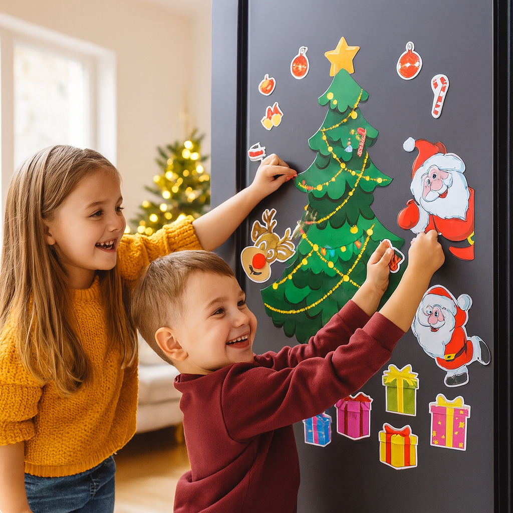 Świąteczny zestaw magnetycznych naklejek Montessori do samodzielnego dekorowania