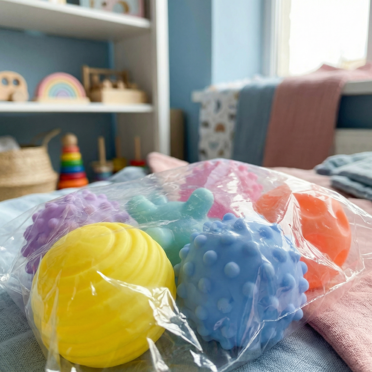 Zestaw Piłek Sensorycznych dla Niemowląt – Zabawka z Teksturą do Dotyku i Rozwoju Zmysłu Dotyku