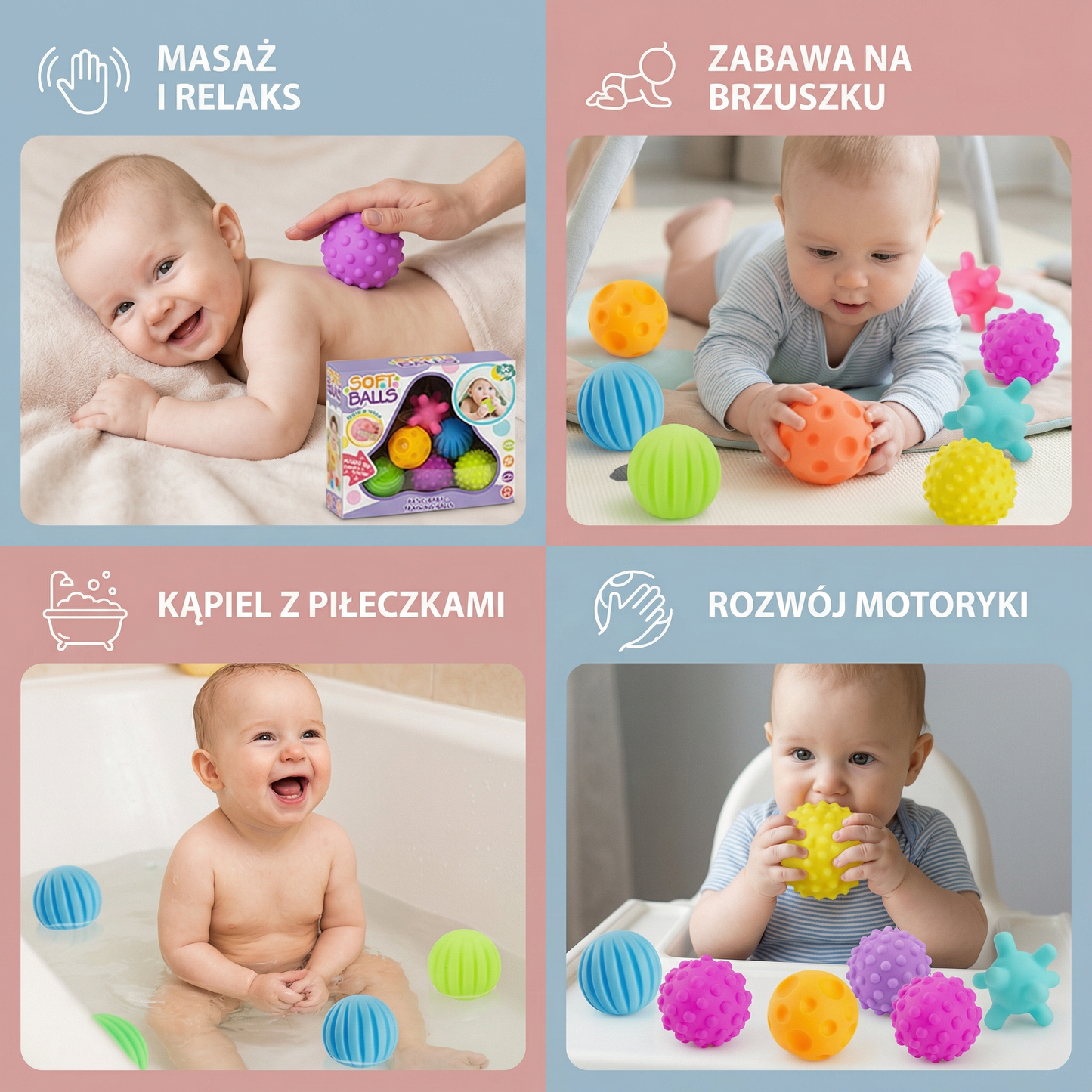 Zestaw Piłek Sensorycznych dla Niemowląt – Zabawka z Teksturą do Dotyku i Rozwoju Zmysłu Dotyku