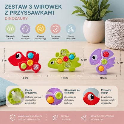 Dinozaur na przyssawce z obrotową zabawką dla niemowląt i małych dzieci